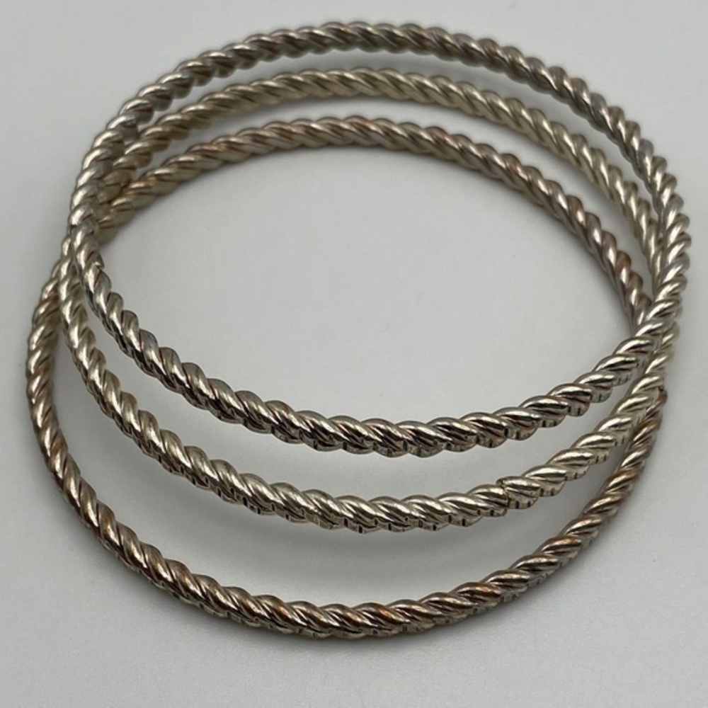Bangle Bracelets Silver Tone Textured Boho 5 Piece Set - Picture 4 of 9